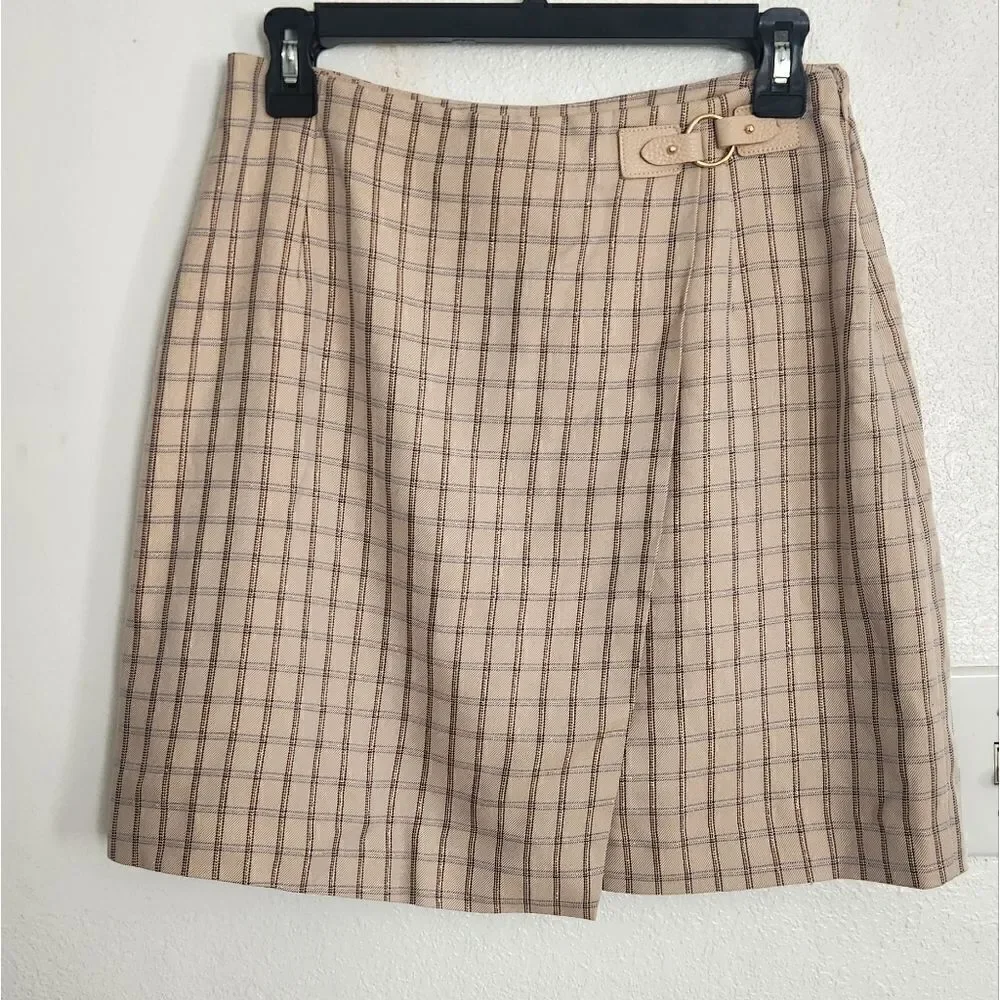 Sandro Paris Womens Nude Meredith Checkered Twill Mini Wrap Skirt Size 2
